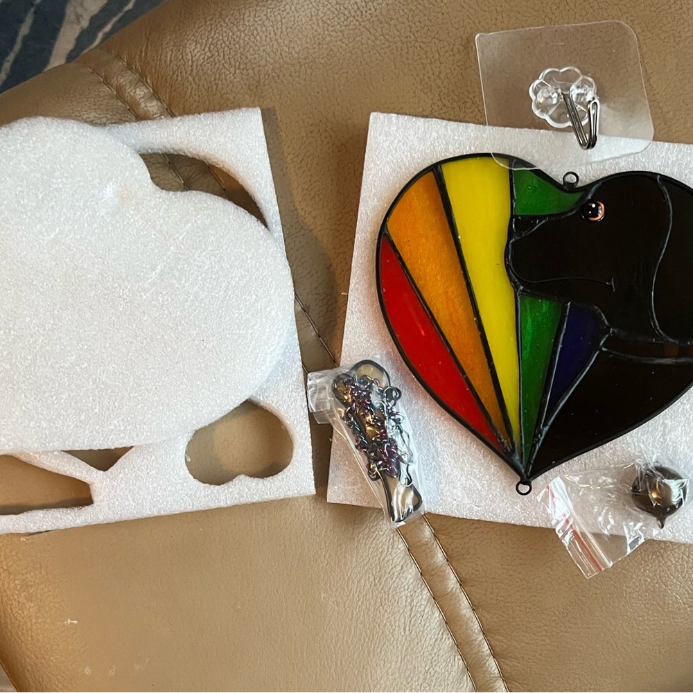 Heart-Shaped Stained Glass Dog Suncatcher - Picture 2 of 2